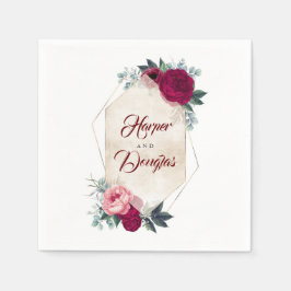 Guardanapo De Papel Casamento outono Geométrico Burgundy Red Floral