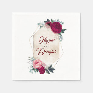 Guardanapo De Papel Casamento outono geométrico floral vermelho de
