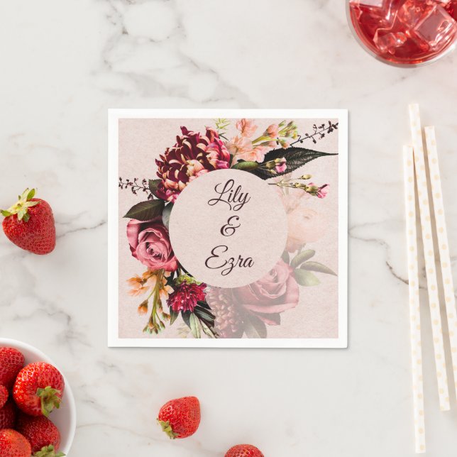 Guardanapo De Papel Casamento outono Personalizado Florais de Borgonha (Insitu)