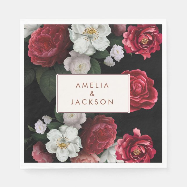 Guardanapo De Papel Casamento outono Romântico preto e vermelho (Frente)