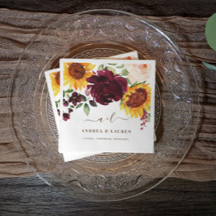 Guardanapo De Papel Casamento outono Rosas De Girassol Nomes Vermelhos