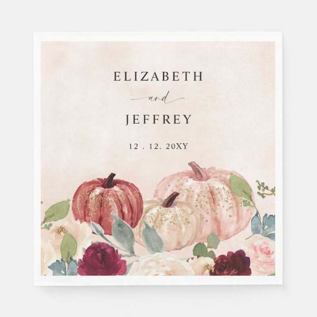 Guardanapo De Papel Casamento outono Rustic Modern Pumpkins Country (Frente)