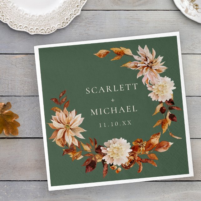 Guardanapo De Papel Casamento outono Sage (Sage Fall Floral Wreath Table Decor Wedding Napkins by Painted Paperie
)