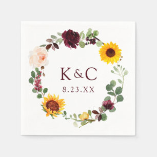 Guardanapo De Papel Casamento outono Sunflower Wreath Rosas Vermelho B