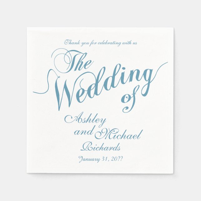 Guardanapo De Papel casamento pastel azul e branco (Frente)