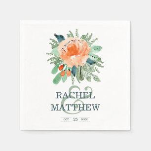 Guardanapo De Papel Casamento Peach Jade Teal Floral Watercolor