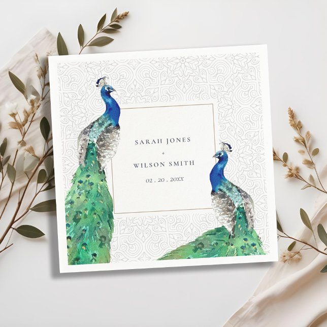 Guardanapo De Papel Casamento Peacock de Aquarela com Ornamentado Clás (Criador carregado)