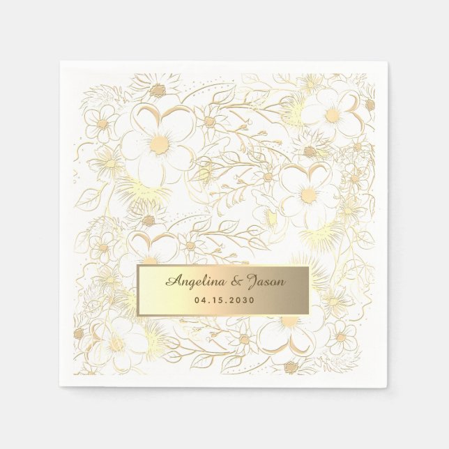 Guardanapo De Papel Casamento Personalizado a Ouro (Frente)