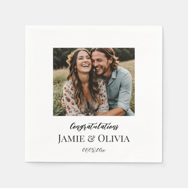 Guardanapo De Papel Casamento Personalizado - adicione foto e data (Frente)