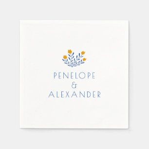 Guardanapo De Papel Casamento Personalizado Amarelo Azul das Flores do