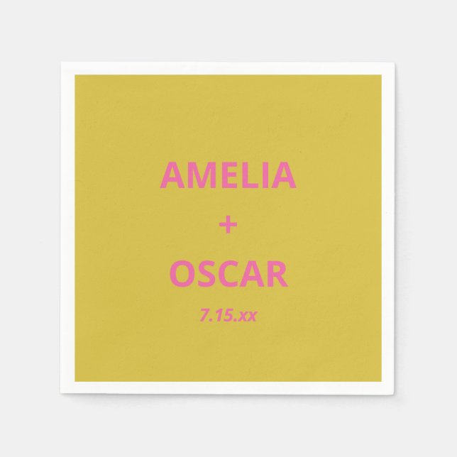 Guardanapo De Papel Casamento Personalizado Amarelo Chartreuse Rosa Mo (Frente)