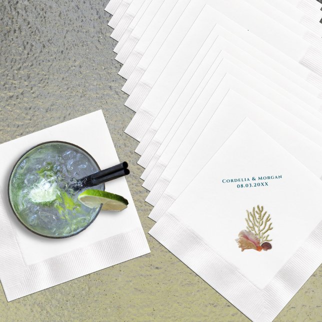 Guardanapo De Papel Casamento Personalizado Cocktail Napkins Seashells (Criador carregado)