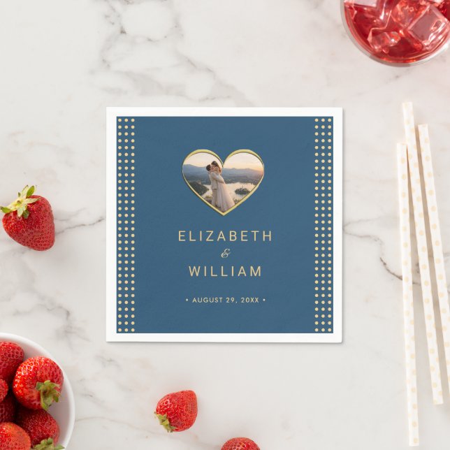 Guardanapo De Papel Casamento personalizado com bolinhas douradas e az (Insitu)