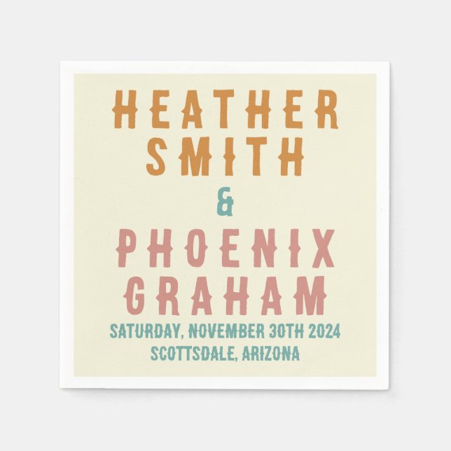 Guardanapo De Papel Casamento Personalizado Da Tipografia Negra (Frente)