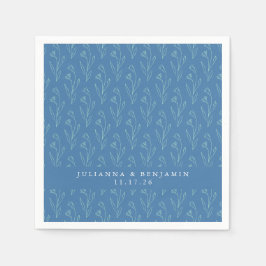 Guardanapo De Papel Casamento Personalizado de Arte Azul com Linha Flo