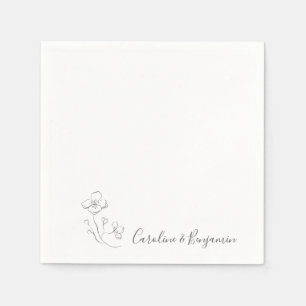 Guardanapo De Papel Casamento Personalizado de Arte Floral Mínima Pret
