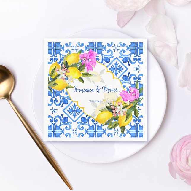 Guardanapo De Papel Casamento personalizado de Bougainvillea azulejos  (Criador carregado)