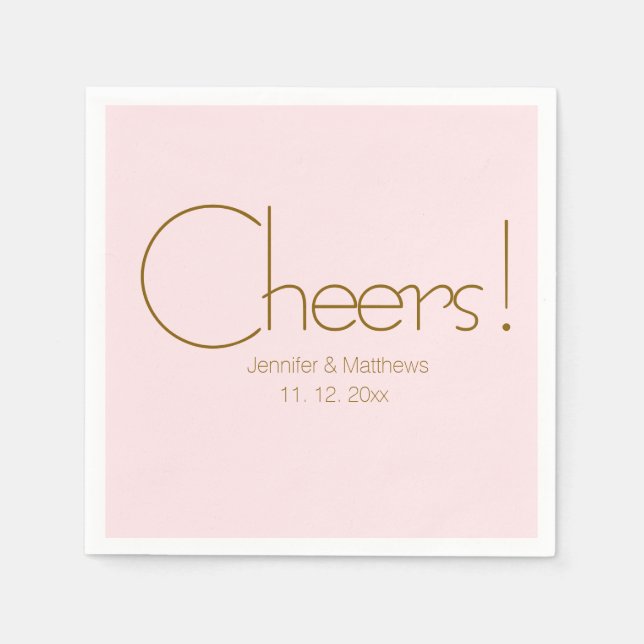 Guardanapo De Papel Casamento Personalizado de Caligrafia Rosa e Doura (Frente)
