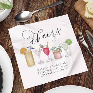Guardanapo De Papel Casamento Personalizado de Cocktails de Aquarela