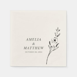 Guardanapo De Papel Casamento Personalizado De Desenho Floral Minimali