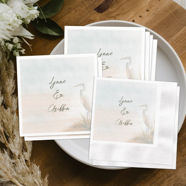 Guardanapo De Papel Casamento Personalizado de Garça Boho Costeira (Criador carregado)