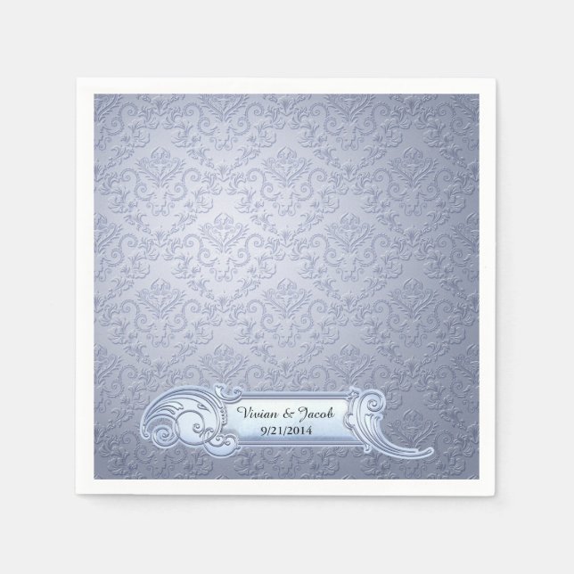 Guardanapo De Papel Casamento Personalizado De Ice Blue Damask Napkins (Frente)