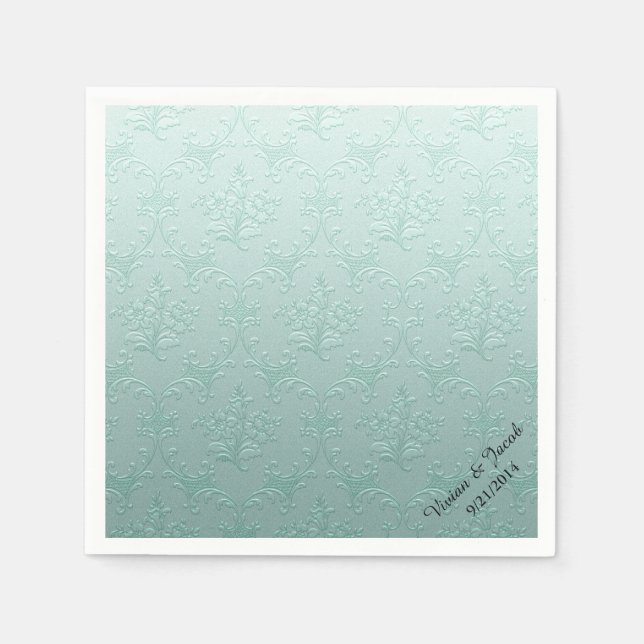 Guardanapo De Papel Casamento Personalizado De Mint Green Damask Napki (Frente)