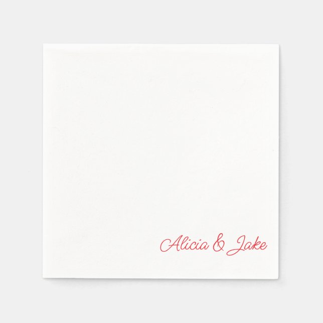 Guardanapo De Papel Casamento Personalizado de Nomes de Script Vermelh (Frente)