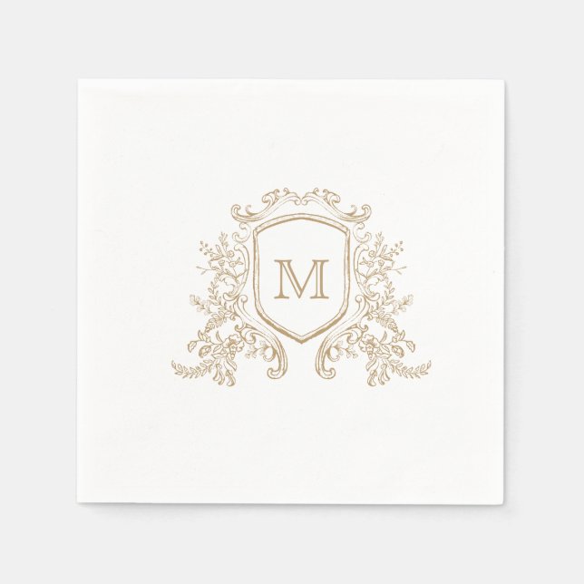 Guardanapo De Papel Casamento Personalizado De Pé De Monograma Dourado (Frente)