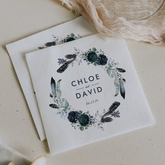Guardanapo De Papel Casamento Personalizado de Peony Marinho Rustic Pe (Criador carregado)