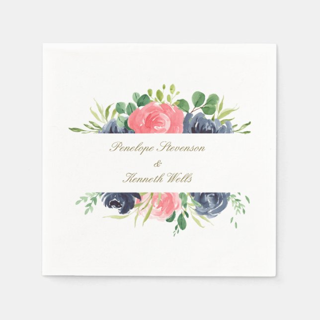 Guardanapo De Papel Casamento Personalizado de Quadro Floral Rosa Rosa (Frente)