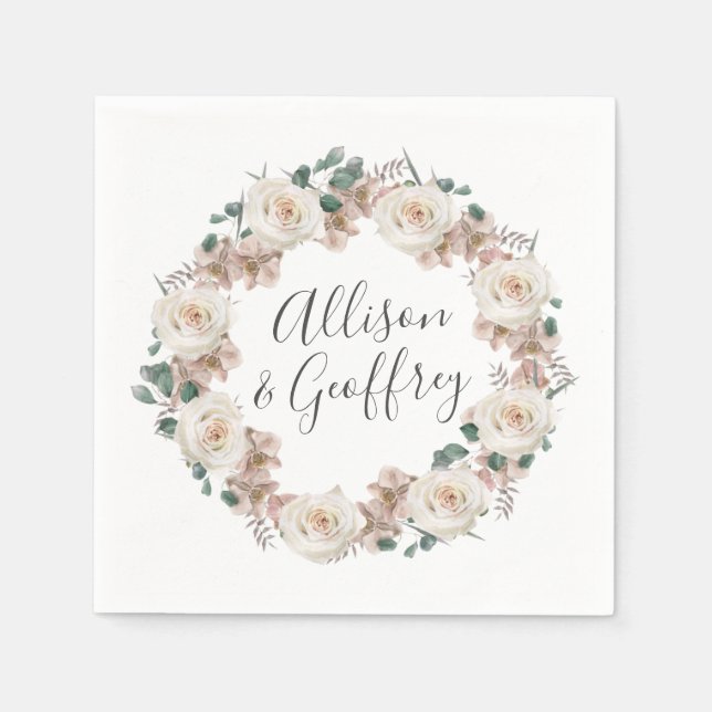 Guardanapo De Papel Casamento Personalizado de Rosas e Orquídeas de Aq (Frente)