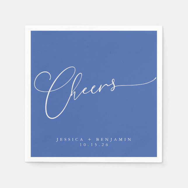 Guardanapo De Papel Casamento Personalizado de Script Azul Francês Mín (Frente)