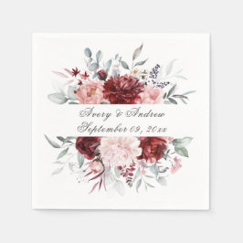 Guardanapo De Papel Casamento Personalizado de Script Rosa Burgundy Na