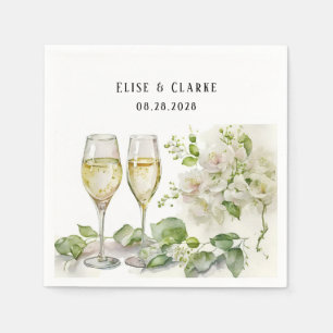 Guardanapo De Papel Casamento Personalizado de Vidro de Champanhe e Fl