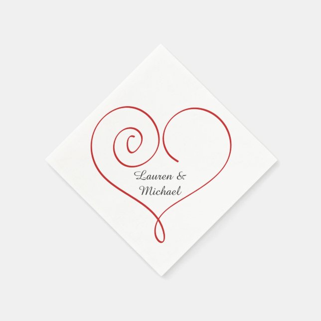Guardanapo De Papel Casamento Personalizado do Coração Vermelho (Canto)