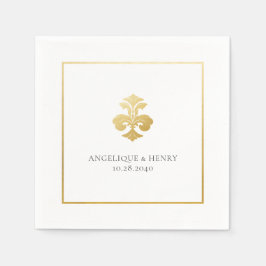 Guardanapo De Papel Casamento Personalizado Dourado Fleur de Lis Damas