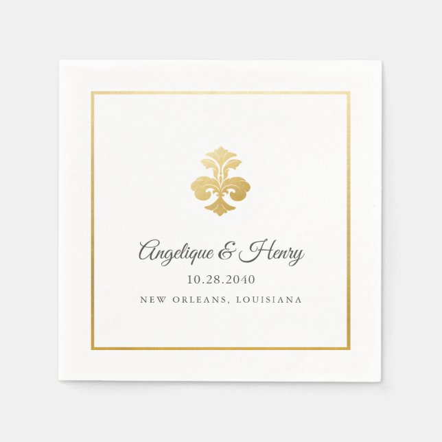 Guardanapo De Papel Casamento Personalizado Elegante Dourado Fleur de  (Frente)