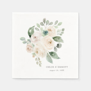 Guardanapo De Papel Casamento Personalizado Elegante Rosa Branca Eucal