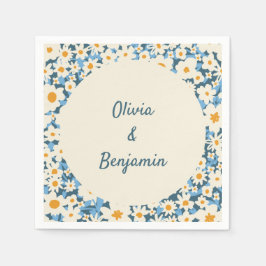Guardanapo De Papel Casamento Personalizado Floral Branco Azul Colorid