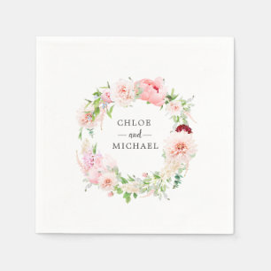 Guardanapo De Papel Casamento Personalizado Floral Cor-de-Rosa e Branc