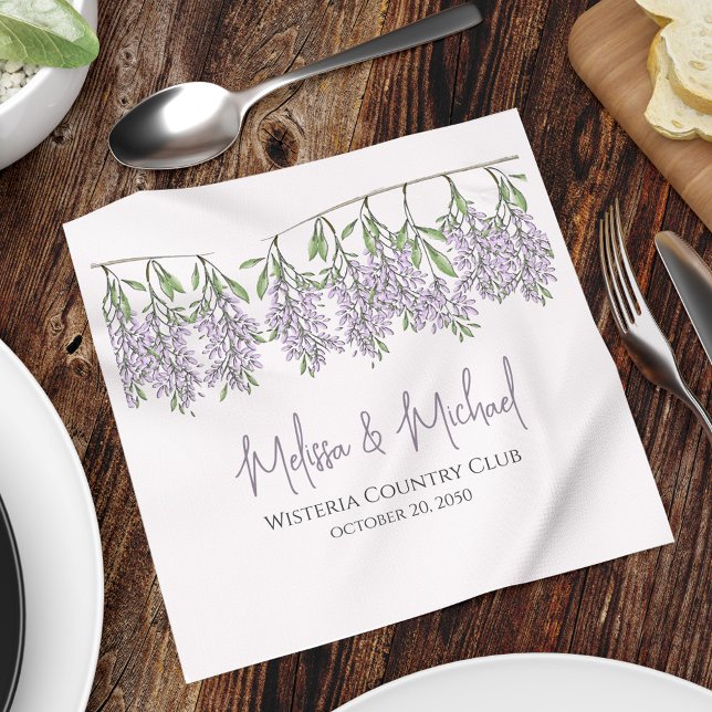 Guardanapo De Papel Casamento Personalizado Floral da Lavanda Elegante (Elegant lilac lavender floral wisteria custom cocktail napkin, )