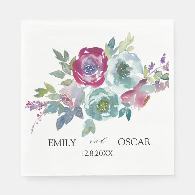 Guardanapo De Papel Casamento personalizado floral de Mint & Mauve (Frente)