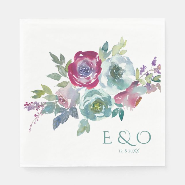 Guardanapo De Papel Casamento personalizado floral de Mint & Mauve (Frente)