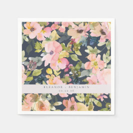 Guardanapo De Papel Casamento Personalizado Floral de Watercolor com M