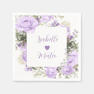 Guardanapo De Papel Casamento Personalizado Floral Púrpura e Branca