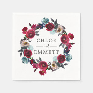 Guardanapo De Papel Casamento Personalizado Floral Rosa Vermelho