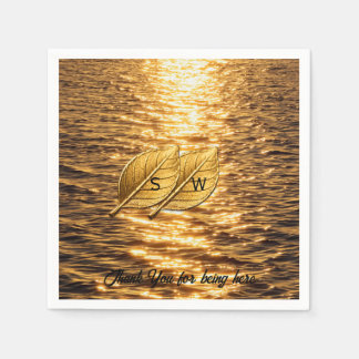 Guardanapo De Papel Casamento Personalizado Golden Sea e Folha
