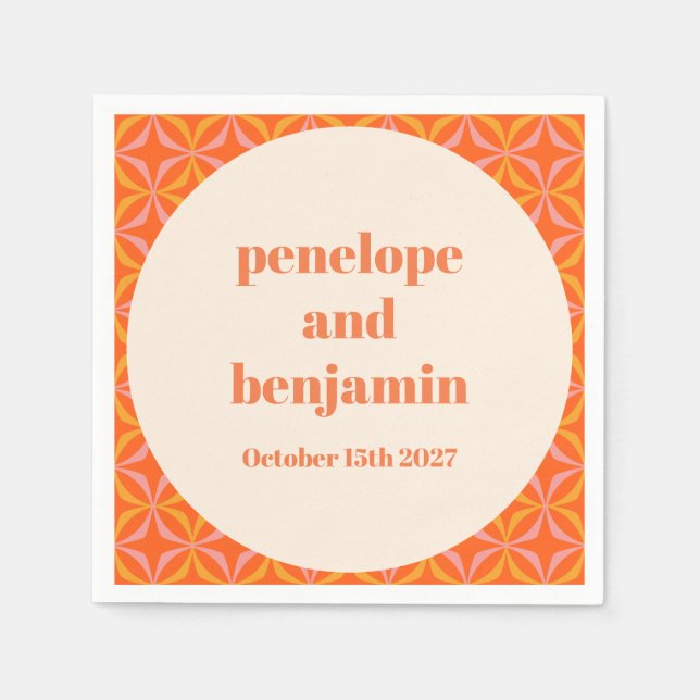 Guardanapo De Papel Casamento Personalizado Laranja Moderno do meio sé (Frente)