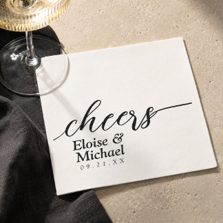 Guardanapo De Papel Casamento Personalizado Moderno Preto e Branco Che